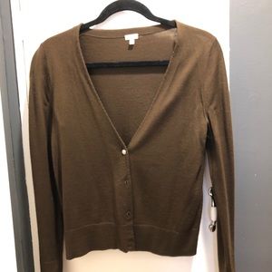 Brown v-neck J Crew cardigan with jeweled buttons